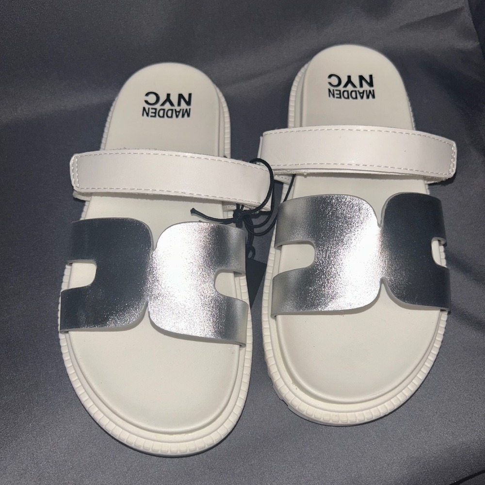 Madden NYC Haley Sports Sandal White Silver Metallic Kids Girls Size 1 NEW